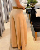 Amfeov European And American New Style Casual Solid Color Open Fold Wide-Leg Pants