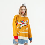 Cartoon Airplane Embroidery Sweater Harajuku Retro Style Knitted Sweater Autumn And Winter Cotton Pullover Tops