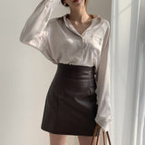 Thanksgiving Day Gifts Autumn Winter Office Ladies Work Two Piece Sets Elegant Long Sleeve Blouses And High Waist A-Line Mini Skirt 2 Piece Sets