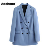 Christmas Gift Aachoae Women Elegant Double Breasted Blazer Suits Vintage Notched Collar Long Sleeve Blazers Fashion Office Wear Outerwears