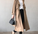Autumn 2021 Women Solid Color Long Trench Coat Turn Down Collar Long Sleeve Khaki Coat Female Elegant Office Trench Coat