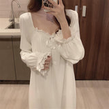 Amfeov Nightgowns Women Leisure Solid Sweet 3XL Princess Style Ulzzang Lace Solid Chic Sleepshirts Lovely Soft Home Wear Nighty White