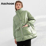 Amfeov Christmas Gift Aachoae Pure Winter Lightweight Down Jacket Women Thick Warm Batwing Long Sleeve Loose Doudoune Pocket Ultra Light Duck Down