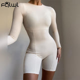 Amfeov Long Sleeve Rompers Womens Jumpsuit Female One Piece Outfit Ribbed Black White Short Bodycon Jumpsuit Women Playsuit 2024