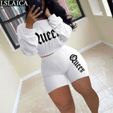 Clothes for Women Skinny Fashion New Two Piece Set Top and Pants Elastic Waist Letter Printing Long Sleeve Conjuntos De Mujer