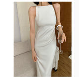 Amfeov 2023 New Women Summer Clothes Spaghetti Strap Sleeveless Sexy Elegant Black White Party High Slit Dress