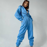 Women Basic Hoodie Jumpsuit Zipper Drawstring Overall High Waist Elasticity Streetwear Tracksuit Rompers Casual One Piece Outfit