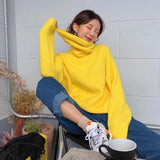 Amfeov 2024 New Korean Style Spring/Autumn Women Loose Casual Turtleneck Collar Long Sleeve Sweater Sweet Cute Polyester Sweaters P147