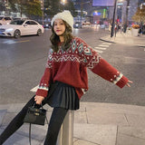 Christmas Gift Women Knitting Christmas Streetwear Warm Fairy Vintage Sweater New Loose Thickened Geometric O-Neck Pullovers