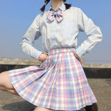 YBYR Women Pleated Skirts High Waist Korean Style Pink Plaid Skirts for Girls Cute Sweet Kawaii Ladies Mini Skirt Femlae Uniform
