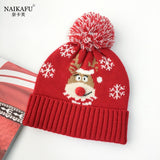 Christmas Gift Christmas Knitted Hat Autumn Winter Snowflake Jacquard Red Curled Wool Ball Woolen Hat Warm Parent-child Knitted Hat