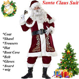 5pcs Christmas Santa Claus Costume Fancy Dress Winter Jacket + Hat + Belt + Beard + Pants For Men Women Christmas Cosplay Suit
