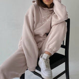 Women's Tracksuit Print Fleece Sportwear Suit Long Sleeve Oversize Female Hoodie Suits 2021 Sprig Casual Tracksuits Pants Set