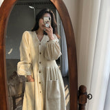 Thanksgiving Day Gifts Women Autumn Winter Vintage Long Dress Elegant Full Sleeve Single Breasted Tunic Casual Corduroy Dress With Pocket Vestidos