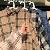 Blouses Shirts Women Plaid All-match Harajuku Casual Loose Large Size 3XL Streetwear Preppy Batwing-sleeve Womens Outwear 4color