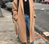 Lady Solid Long Wool Coat Batwing Long Sleeve Elegant Office Jacket Female Turn Down Collar Casual Coat Women 2021
