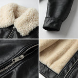 Christmas Gifts New Vintage Winter Leather Jacket Women Black Biker Coat Female Windbreak 2022 Lamb Fur Collar Thick Jacket
