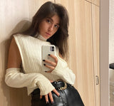 Y2k Knitted Turtleneck Sweater Vest with Long Sleeve Solid Indie Vintage Crop Tops Fall Winter Clothes Women C88-DZ20