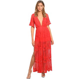 Amfeov Jastie Bohemian Lace Maxi Jumpsuit Women Romper Chic Floral Embroidered Jumpsuit Women Summer Playsuits V-Neck  Jumpsuits