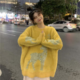 Christmas Gift Women's Knitted Reindeer Christmas Sequin Design Feeling O-Neck Loose Mohair Warm Thickened Tops Pullovers Baggy Sweater