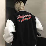 Amfeov Spring Autumn Letter R Men Women Couples Tops Harajuku Coat American Baseball Bomber Jacket Loose Plus Size Streetwear Japanese