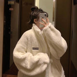 Amfeov Women Winter White Jacket Faux Lamb Fur Kawaii Coat Lamb Women Teddy Fur Coat Fleece Original Parkas Plus Size Hoodies Harajuku