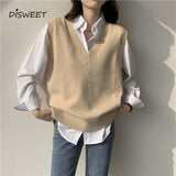 V-neck Knit Vests Woman Korean Sleeveless Loose Solid Vests Women Simplicity Slim Warm Women's Pullover Jacket 2021