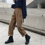 Amfeov New 2022 Women Autumn Corduroy Cargo Pants Elastic Waist Vintage Harajuku Korean Casual Trousers Female 90s Streetwear