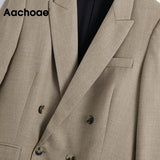 Christmas Gift Aachoae Office Casual Double Breasted Khaki Blazer Suit Women Notched Neck Elegant Blazers Long Sleeve Ladies Tops Outerwear