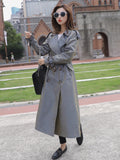 Amfeov British Style Victorian Trench Coat Waterproof Chameleon Cotton Long Femme Double-Breasted Lady Duster Coat Blue Pink