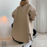 Winter Parka Thick Fashionable Silhouette Argyle Shirt Quilted Cotton Coat Female Oversize Thin Long Warm Jacket Women