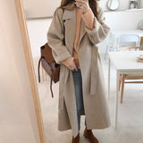 Amfeov Christmas Gift Aachoae Women Elegant Solid Color Long Wool Coat With Belt Long Sleeve Turn Down Collar Coats Female Autumn Winter Outerwear