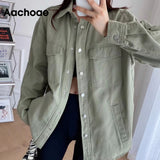 Christmas Gift Aachoae Women Solid Color Cotton Oversized Jacket Coats Batwing Sleeve Turn Down Collar Outerwear Female Fashion Autumn Coats