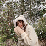 Amfeov Graduation Gifts 2024 New  Small-ear Cashmere Bomber Hats Women Fluffy Hat with Ears Autumn Winter Cute Pullover Earmuffs Warm Cap Bandage