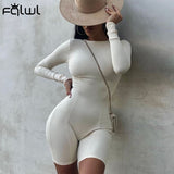 Amfeov Long Sleeve Rompers Womens Jumpsuit Female One Piece Outfit Ribbed Black White Short Bodycon Jumpsuit Women Playsuit 2024