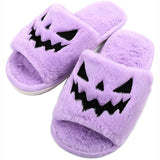 Amfeov 2023 New Purple Halloween Fuzzy House Slippers - Jack O Lantern Pumpkin Shoes Funny Kawaii Slippers For Girls Claquette Femme