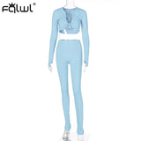 Amfeov Casual Summer 2 Two Piece Set Women Pink Outfit Long Sleeve Crop Top Leggings Women Joggers Matching Sets Ladies Tracksuit