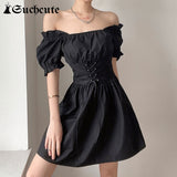 Amfeov Gothic Women Dress Ruffles Summer 2024 Vintage Bandage Dress Female Party Dresses 2000s Aesthetics Slim Clubwear