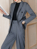 Christmas Gifts Women's Spring Casual Blazer Pantsuit Fashion Long Sleeve Jacket+Wide Leg Pant 2 Piece Set Office Ladies Business Trousers Suit