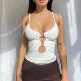 Back to School  2023 V Neck Crop Tops Women Solid Color Sleeveless Hollow Out Cami Tops Summer Sexy Club Casual Tank Tops Female Shirts
