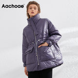 Christmas Gift Aachoae Women Solid Thick Warm Lightweight Down Jacket Winter 2021 Long Sleeve Coat With Pockets Female Chic Duck Down Coats