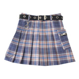 Amfeov Summer Skirt Woman Amfeov Pleated Skirt Belt Korean High Waist A-line Sexy Cute Mini Dance Plaid Skirts 2024 Harajuku Uniforms