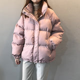 Amfeov Ladies Fashionable Winter Oversized Stand Collar Down Jacket Women 2024 New Warm Thick Loose Chic Parka Bread Padded Coat