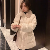 Amfeov New Korean Winter Coat High Waist Short Women Kawaii Loose Ins Lolita Cropped Parkas Bomber Basic Jacket Outerwear