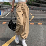 Amfeov back to school Fashion Khaki Oversized Cargo Pants Hip Hop Style Loosed Adjustable Waist Drawstring Long Pant Streetwear 90s Autumn