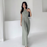 Summer New Women Jumpsuits Sexy Backless Rompers Female Solid Wide Leg Office Lady Playsuits