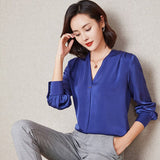 Amfeov Graduation Gifts 2024 Autumn New Loose Fashion Long Sleeve V-neck Korean Satin Blouse Women Blouse Plus Size Women Tops Shirt Blusas Mujer 10853