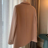 Christmas Gift Women 2021 Fashion Office Wear Double Breasted Pink Blazer Coat Long Sleeve Pockets Female Outerwear Chic Tops