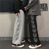 Amfeov Christmas Gift HOUZHOU Korean Style Wide Leg Pants Women Baggy Harajuku Cartoon Print Women Jogging Sports Pants Hippie Black Casual Trousers