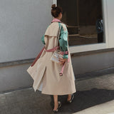 Christmas Gift Brand New Fashion Lady Trench Coat Double-Breasted with Belt Patchwork Design Oversize Duster Coat Women Outerwear Spring Autumn